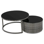 Ensemble de patio en osier demi-lune 9 pièces avec coussins et deux tables basses rondes