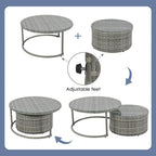 Ensemble de patio en osier demi-lune 9 pièces avec coussins et deux tables basses rondes