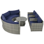 Ensemble de patio en osier demi-lune 9 pièces avec coussins et deux tables basses rondes