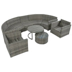 Ensemble de patio en osier demi-lune 9 pièces avec coussins et deux tables basses rondes