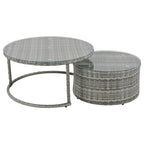 Ensemble de patio en osier demi-lune 9 pièces avec coussins et deux tables basses rondes