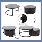 Ensemble de patio en osier demi-lune 9 pièces avec coussins et deux tables basses rondes