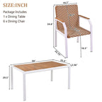 Ensemble de meubles d'extérieur en osier de 6 chaises, table de salle à manger de patio de 7 pièces avec plateau en bois, ensemble de salle à manger d'extérieur