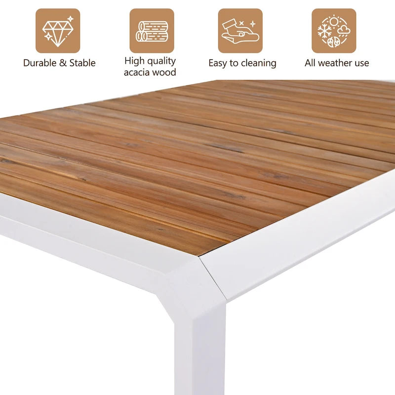 Ensemble de meubles d'extérieur en osier de 6 chaises, table de salle à manger de patio de 7 pièces avec plateau en bois, ensemble de salle à manger d'extérieur