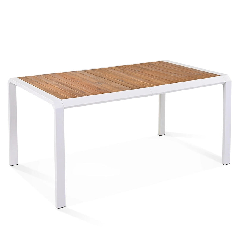 Ensemble de meubles d'extérieur en osier de 6 chaises, table de salle à manger de patio de 7 pièces avec plateau en bois, ensemble de salle à manger d'extérieur