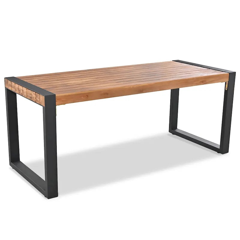 Table de salle à manger d'extérieur 3 pièces avec 2 bancs, plateau en bois d'acacia et cadre en acier