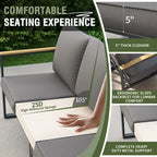 Ensembles de meubles d'extérieur 4 pièces, ensembles de conversation de patio modernes en fer avec canapé et coussin gris, cadre en grain de bois synthétique, table basse