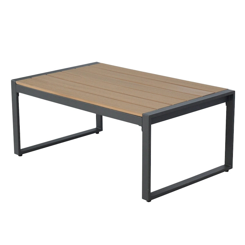 Ensembles de meubles d'extérieur 4 pièces, ensembles de conversation de patio modernes en fer avec canapé et coussin gris, cadre en grain de bois synthétique, table basse
