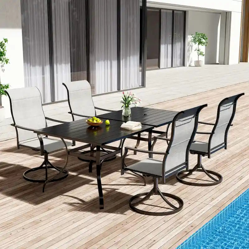 Clihome Outdoor 6 Piece Patio Textiliene Swivel Chair Dining Table Set