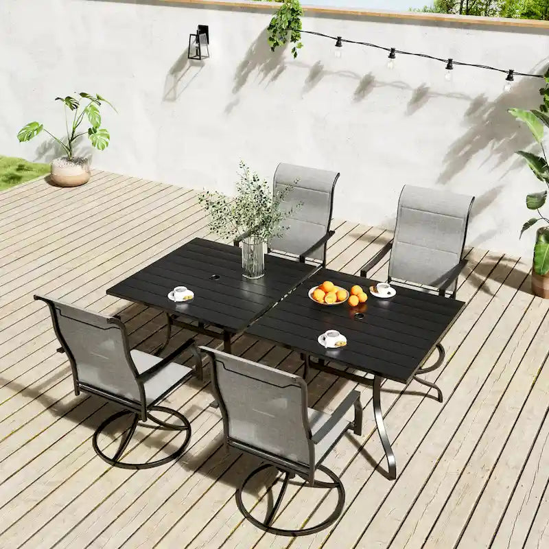 Clihome Ensemble de salle à manger d'extérieur 6 pièces avec table et fauteuils pivotants en textilène