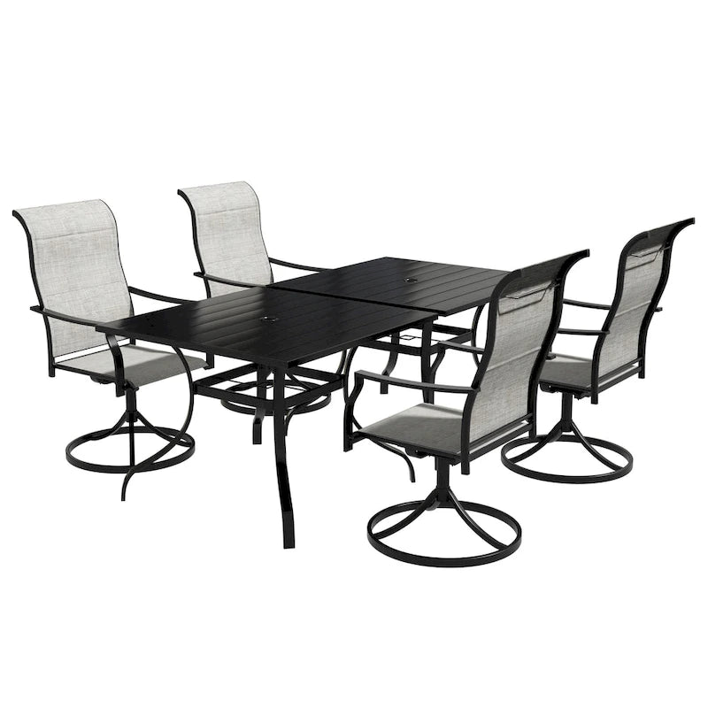 Clihome Ensemble de salle à manger d'extérieur 6 pièces avec table et fauteuils pivotants en textilène