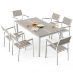 Ensemble repas d'extérieur pour 6, table de patio avec trou pour parasol, conception empilable