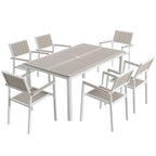 Ensemble repas d'extérieur pour 6, table de patio avec trou pour parasol, conception empilable