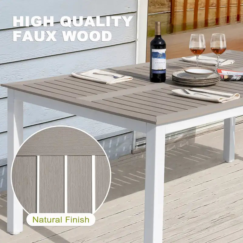 Ensemble repas d'extérieur pour 6, table de patio avec trou pour parasol, conception empilable