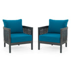 Ensemble de 2 fauteuils de club en osier avec coussins en bois d'acacia pour l'extérieur, sièges de conversation pour patio et jardin