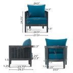 Ensemble de 2 fauteuils de club en osier avec coussins en bois d'acacia pour l'extérieur, sièges de conversation pour patio et jardin