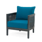 Ensemble de 2 fauteuils de club en osier avec coussins en bois d'acacia pour l'extérieur, sièges de conversation pour patio et jardin
