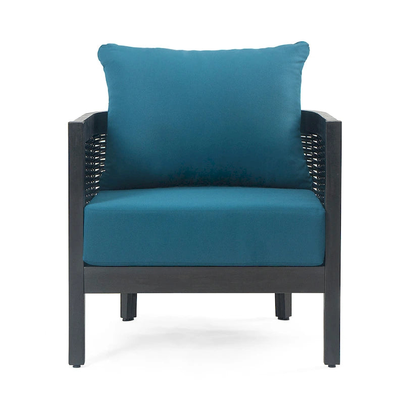 Ensemble de 2 fauteuils de club en osier avec coussins en bois d'acacia pour l'extérieur, sièges de conversation pour patio et jardin