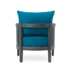 Ensemble de 2 fauteuils de club en osier avec coussins en bois d'acacia pour l'extérieur, sièges de conversation pour patio et jardin