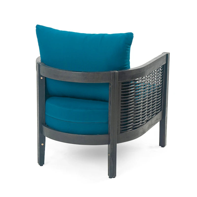 Ensemble de 2 fauteuils de club en osier avec coussins en bois d'acacia pour l'extérieur, sièges de conversation pour patio et jardin