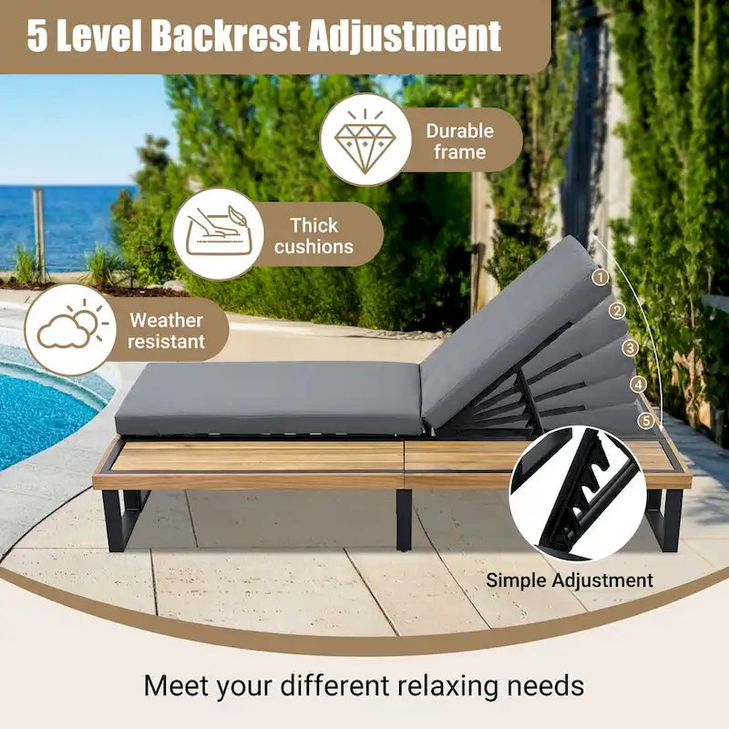 Ensemble de 2 chaises longues de patio d'extérieur 76,8 W avec dossier réglable à 5 positions - S.O.