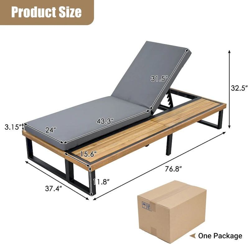 Ensemble de 2 chaises longues de patio d'extérieur 76,8 W avec dossier réglable à 5 positions - S.O.