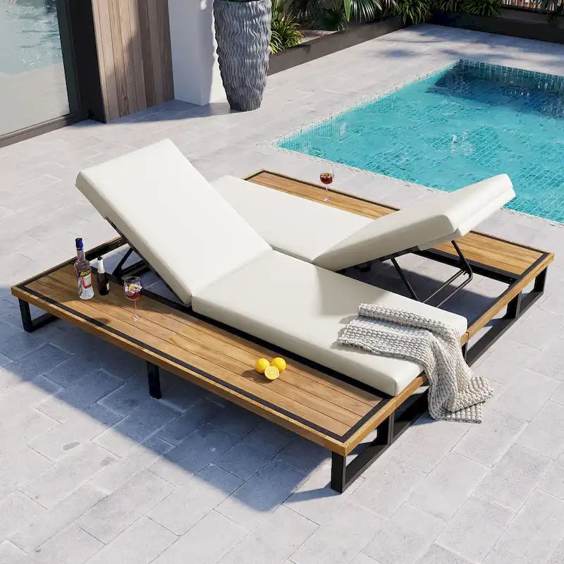 Ensemble de 2 chaises longues de patio d'extérieur 76,8 W avec dossier réglable à 5 positions - S.O.