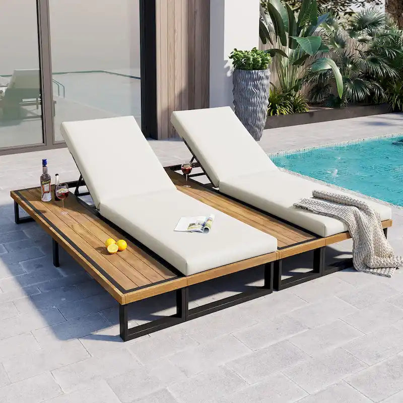 Ensemble de 2 chaises longues de patio d'extérieur 76,8 W avec dossier réglable à 5 positions - S.O.