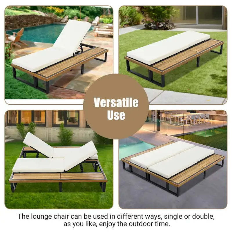 Ensemble de 2 chaises longues de patio d'extérieur 76,8 W avec dossier réglable à 5 positions - S.O.