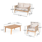Canapé d'angle d'extérieur moderne 4 pièces en bois d'acacia avec coussins imperméables
