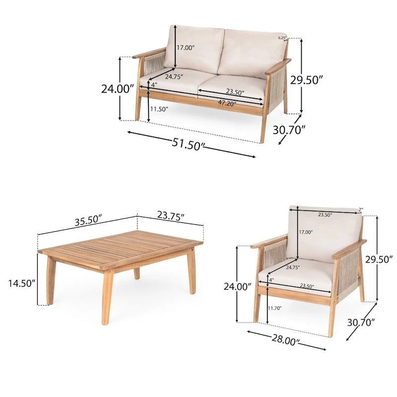 Canapé d'angle d'extérieur moderne 4 pièces en bois d'acacia avec coussins imperméables