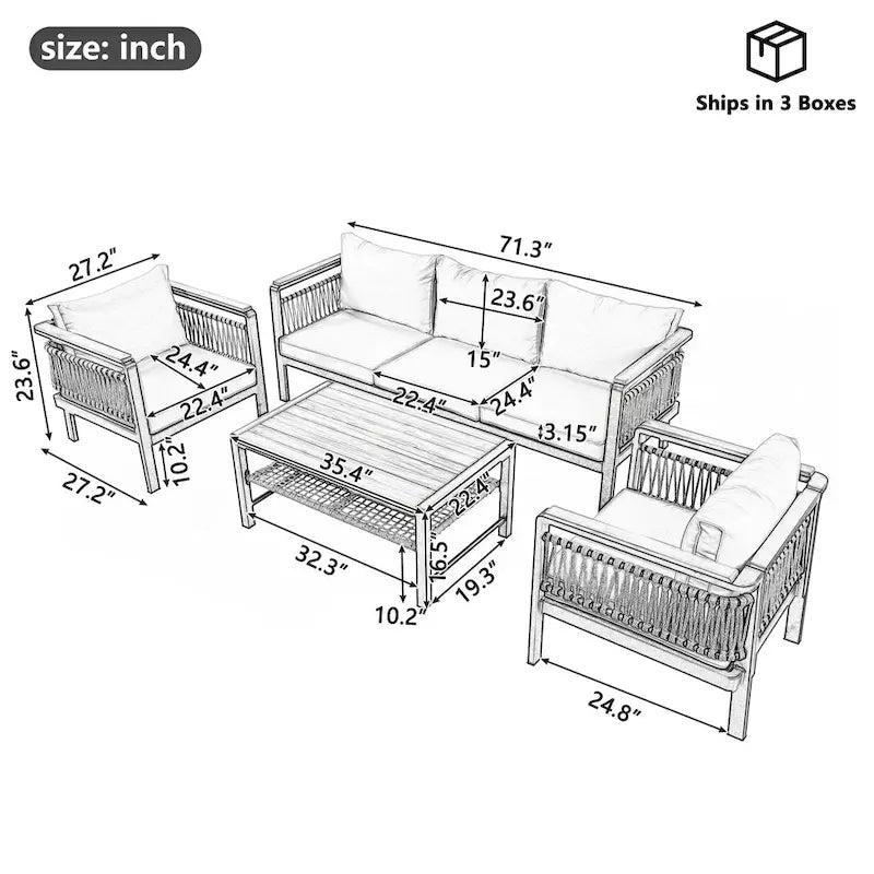 Ensemble de canapé d'angle extérieur 4 pièces