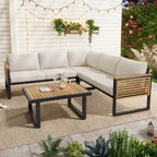 Outdoor 4-piece Acacia Wood and Metal Patio Sofa Corner Set
