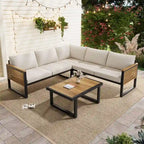 Ensemble de canapé d'angle de terrasse 4 pièces en bois d'acacia et métal pour l'extérieur