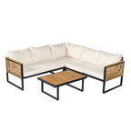 Ensemble de canapé d'angle de terrasse 4 pièces en bois d'acacia et métal pour l'extérieur