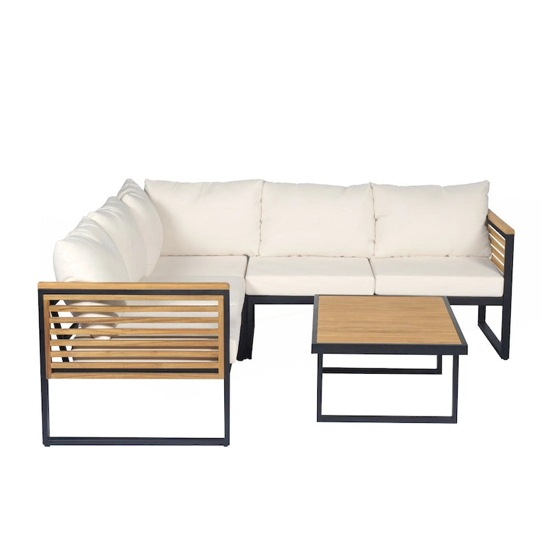 Ensemble de canapé d'angle de terrasse 4 pièces en bois d'acacia et métal pour l'extérieur