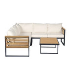 Ensemble de canapé d'angle de terrasse 4 pièces en bois d'acacia et métal pour l'extérieur