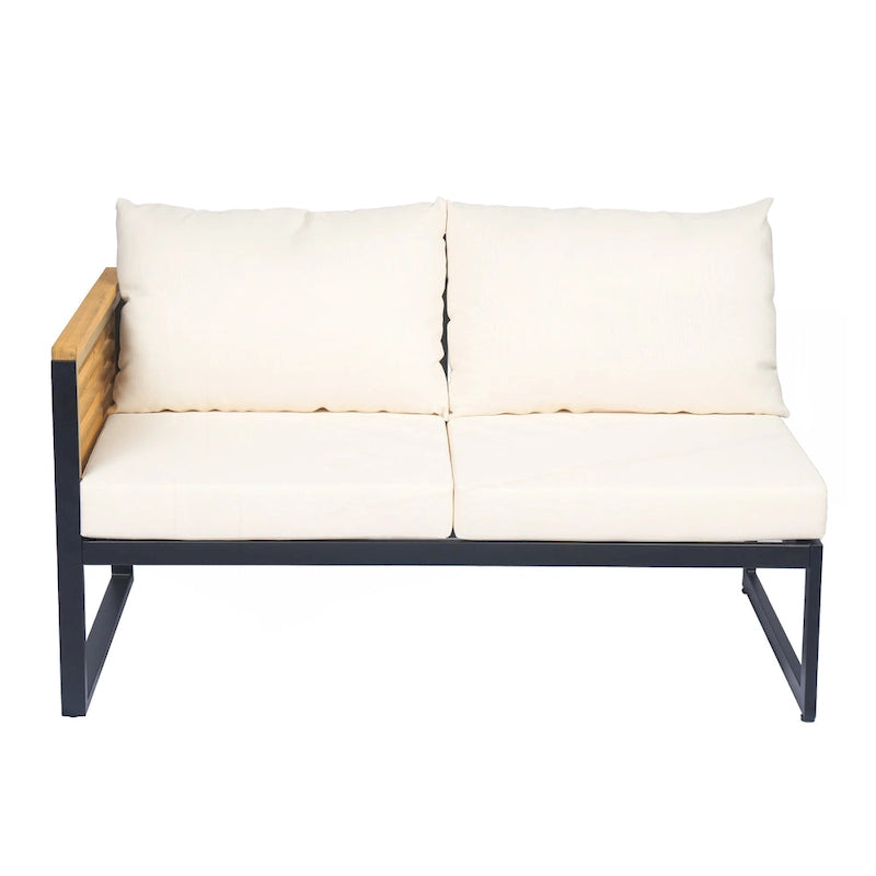 Ensemble de canapé d'angle de terrasse 4 pièces en bois d'acacia et métal pour l'extérieur