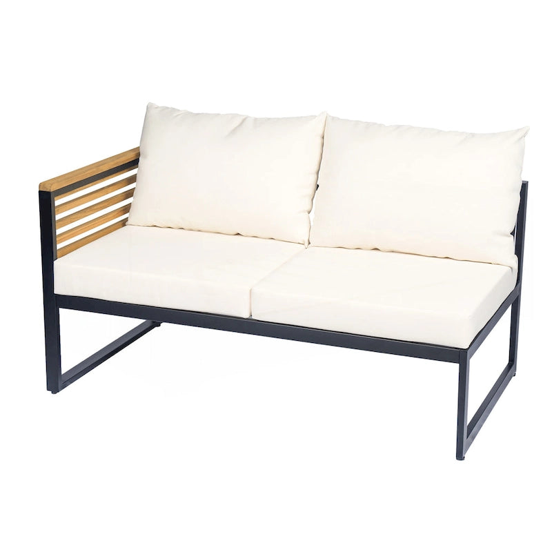 Ensemble de canapé d'angle de terrasse 4 pièces en bois d'acacia et métal pour l'extérieur