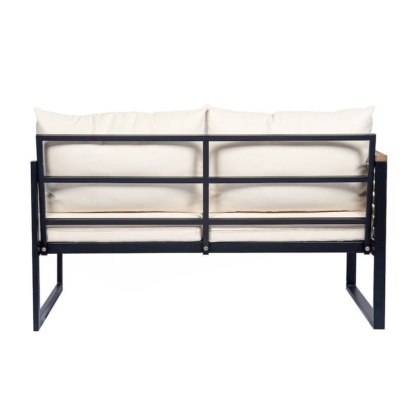 Ensemble de canapé d'angle de terrasse 4 pièces en bois d'acacia et métal pour l'extérieur