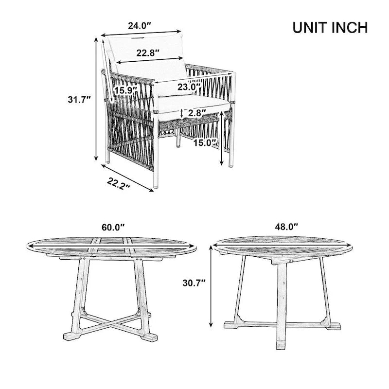 Ensemble de salle à manger en bois 5 pièces pour patio avec rallonge papillon de 30 cm et table ronde pliante