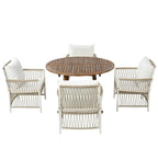 Ensemble de salle à manger en bois 5 pièces pour patio avec rallonge papillon de 30 cm et table ronde pliante