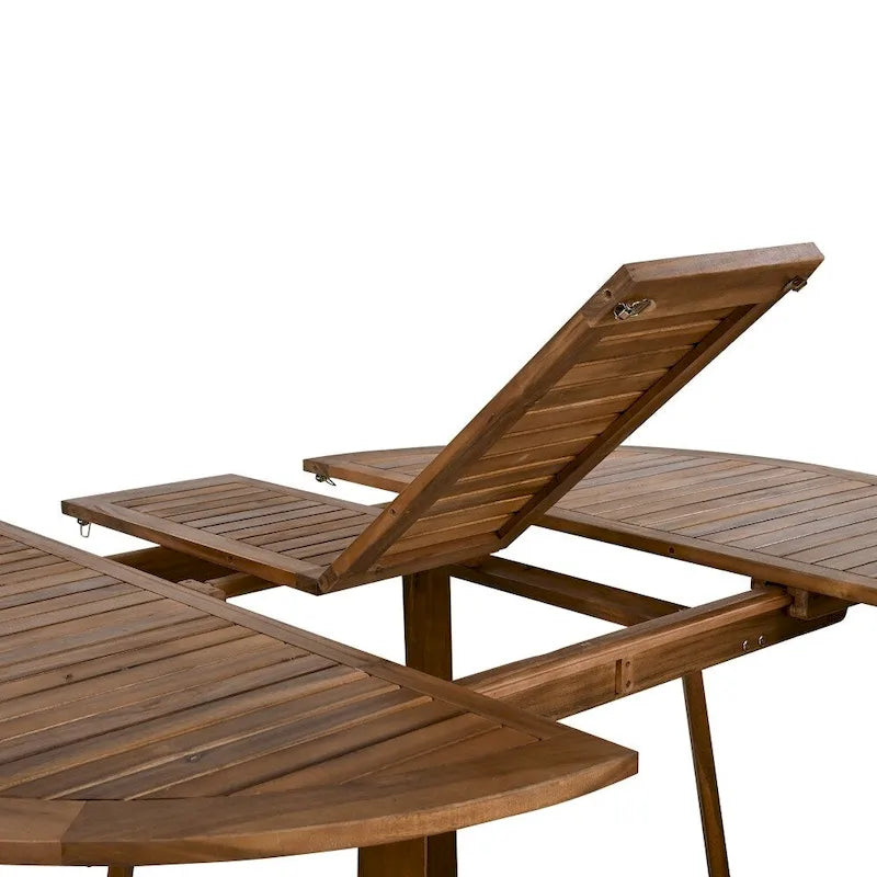 Ensemble de salle à manger en bois 5 pièces pour patio avec rallonge papillon de 30 cm et table ronde pliante