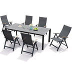 Ensemble de meubles 7 pièces pour terrasse et jardin, table à manger et chaises pliantes