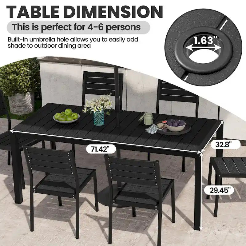 Ensemble de meubles 7 pièces pour terrasse et jardin, table à manger et chaises pliantes