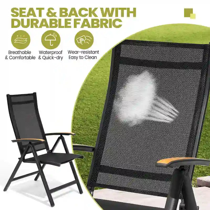 Ensemble de meubles 7 pièces pour terrasse et jardin, table à manger et chaises pliantes