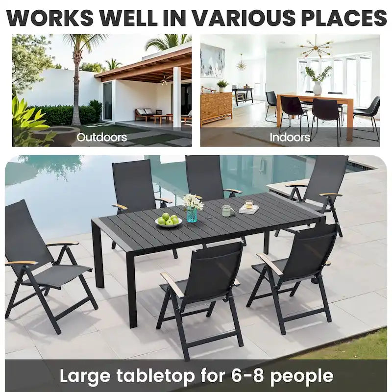 Ensemble de meubles 7 pièces pour terrasse et jardin, table à manger et chaises pliantes