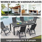 Ensemble de meubles 7 pièces pour terrasse et jardin, table à manger et chaises pliantes