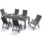 Ensemble de meubles 7 pièces pour terrasse et jardin, table à manger et chaises pliantes