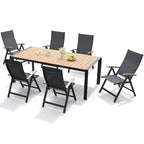 Ensemble de meubles 7 pièces pour terrasse et jardin, table à manger et chaises pliantes